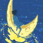 坐在月亮上漫画女孩头像图片