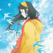 文艺拿花低头动漫女头图片