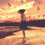 海边海滩动漫女头图片