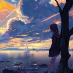 孤单手绘女生背影头像图片