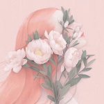 文艺手绘拿花挡脸头像图片