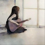 弹吉他女生背影漫画头像图片