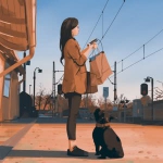 女人与狗温暖漫画头像图片