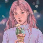 拿着仙人掌手绘女头图片