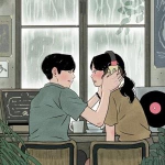 手绘情侣雨天听歌甜蜜头像图片