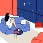 孤独卡通女生夜晚仰望星空头像图片