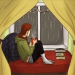 女生卡通雨天静心独处头像图片