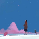 文艺冬季漫画女生远景头像图片