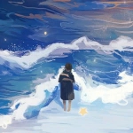 海边孤独背影漫画头像图片