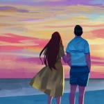 一起看落日夕阳旅行二人世界背影头像图片