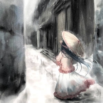 打伞女生水墨画背影头像图片