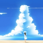 女生背影蓝天白云下头像图片