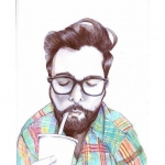 手绘欧美胡子大叔喝饮料头像图片