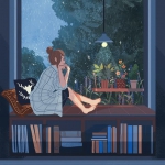 安静享受夜晚女生漫画头像图片