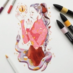 带笔的手绘插画高清头像女